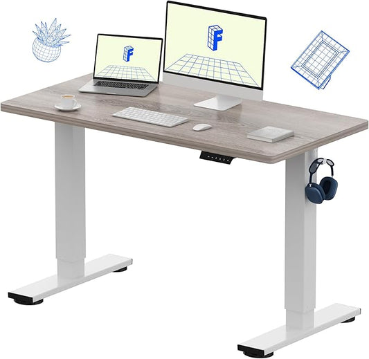 FLEXISPOT EN1 One-Piece Standing Desk with 1-Inch Thick Seamless Desktop, 48"x24" Electric Height Adjustable Desk for Home Office, Multi-Monitor Setups & Easy Assembly, Gray Wood