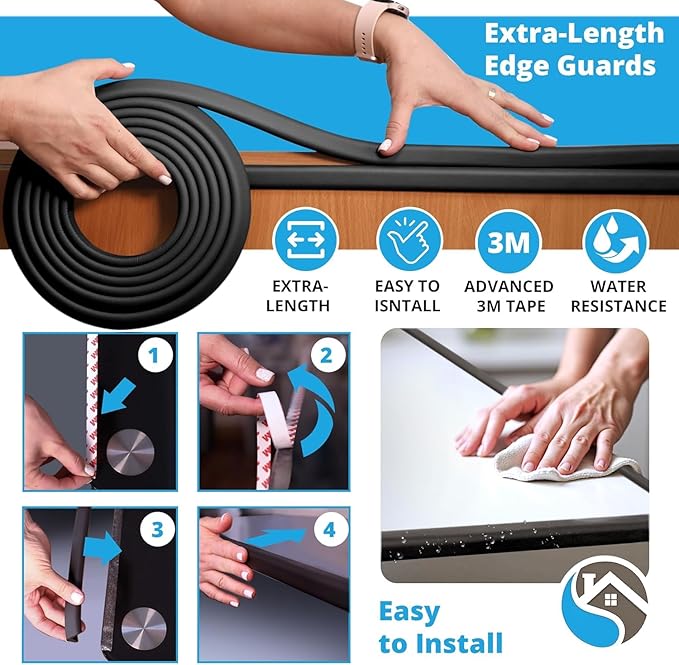 Furniture Edge Guards | 16ft Protective Protective Foam Cushion | Baby Child Proofing Set NonToxic and Safe for Table, Fireplace, Countertop | Black