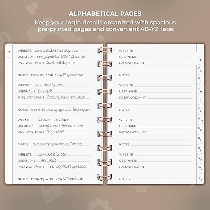Clever Fox Password Book Spiral – Mini Internet Address & Password Organizer with Laminated Alphabetical Tabs – Small Password Keeper Journal – Hardcover, Pocket Size, 4.7x5.7” (Dark Terraсotta)