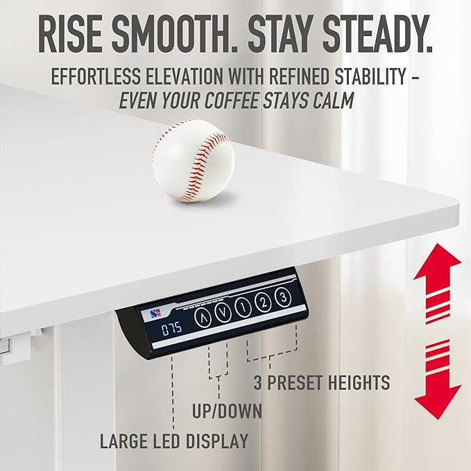 SHW 48-Inch Electric Height Adjustable Standing Desk with Drawer, Memory Preset and Cable Management Tray, White