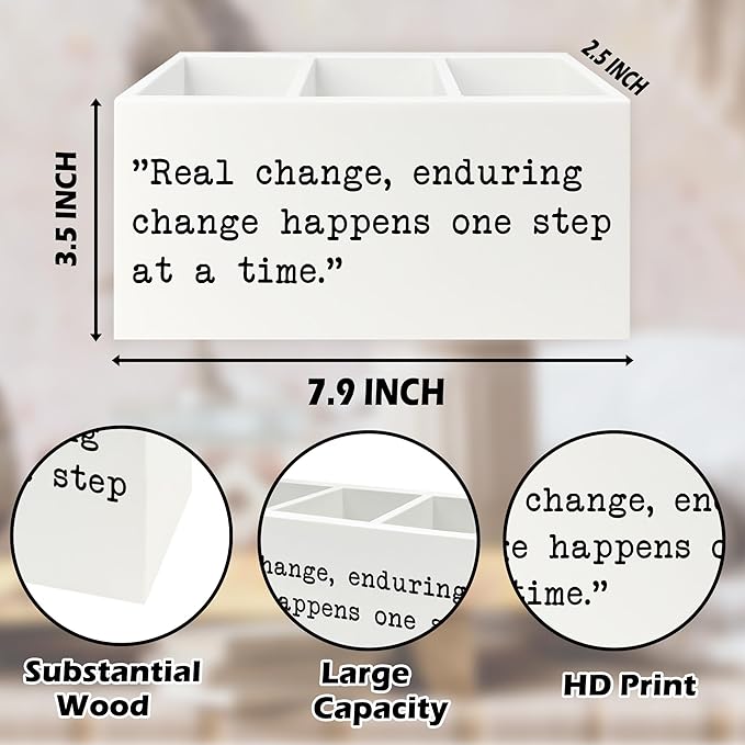 QZQE Inspirational Gifts Pen Pencil Holder Organizer for Desk, Inspirational Gifts for Women Men Wooden Box Signs Decorations for Home Office Desk Tabletop, Motivational Decor
