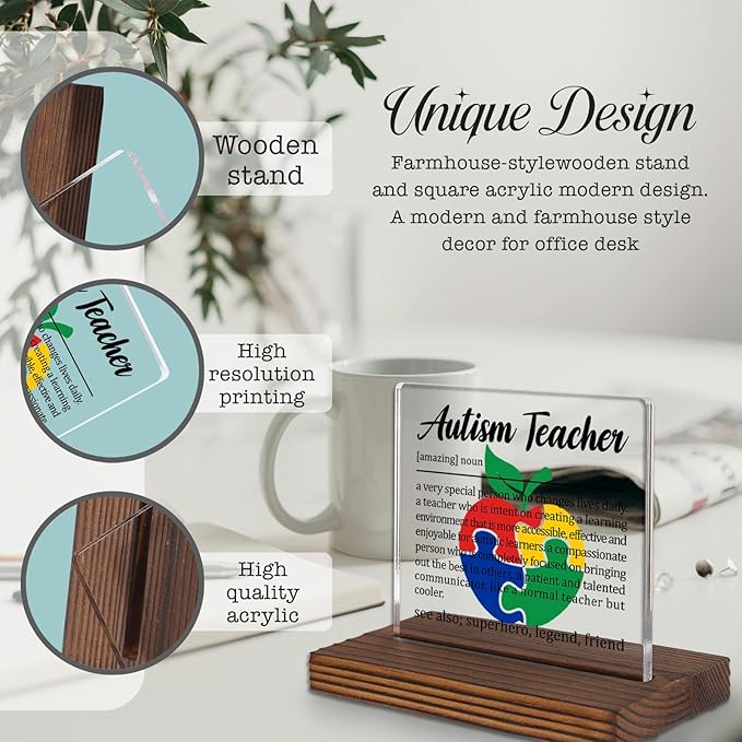Autism Teacher Appreciation Gift, Special Education Teacher Thank You Sign for Classroom Desk Decor, Colorful Puzzle Apple Plaque PA067