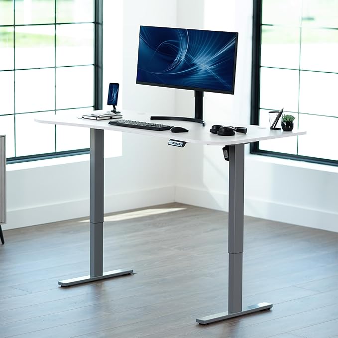 VIVO Electric 63 x 32 in Standing Desk, Memory Height Adjustment, 1B Series, Holds 220 lbs, White Top Gray Frame, DESK-KIT-1G1W