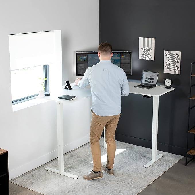 VIVO Electric Corner 63 x 55 inch L-Shaped Standing Desk, Memory Height Adjustment, White Top White Frame, DESK-E3CTW