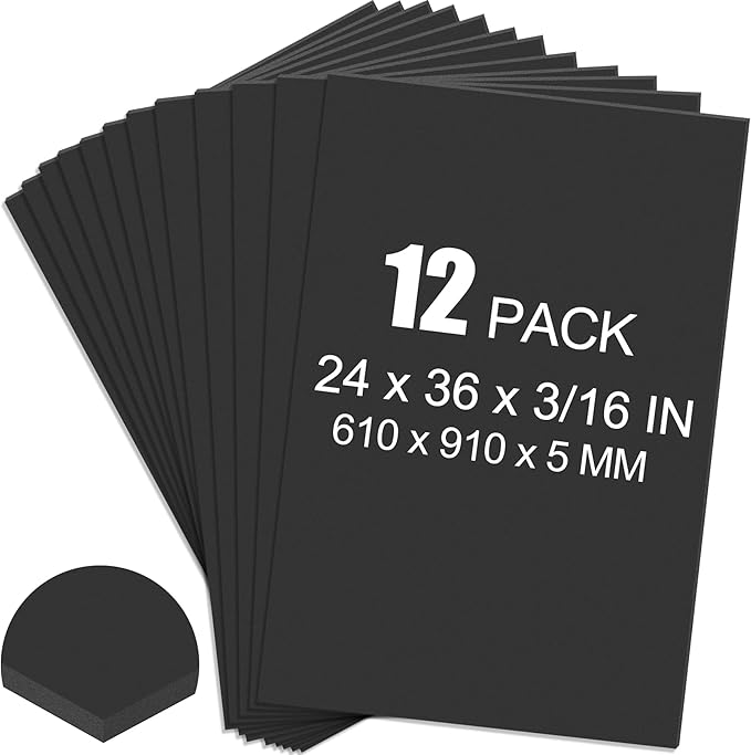 ToLanbbt 12 Pack Black Foam Board, 24 x 36 x 3/16" Thick Foam Core Acid Free Poster Foamboard for Art Craft Projects, Painting, Displaying, Signage, Wedding, School