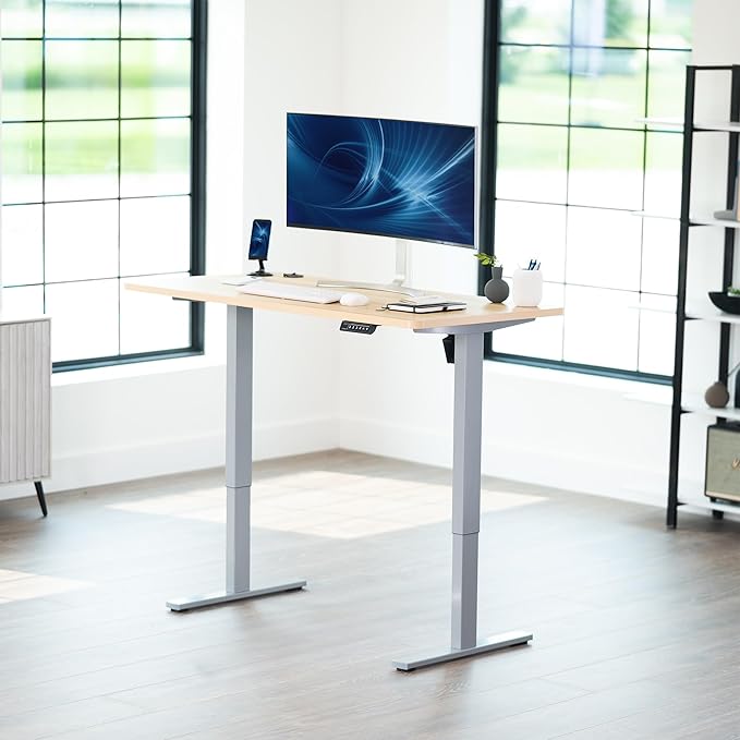 VIVO Electric 55 x 28 in Standing Desk, Memory Height Adjustment, 1B Series, Holds 220 lbs, One-Piece Light Wood Top, Gray Frame, DESK-KIT-1G55C