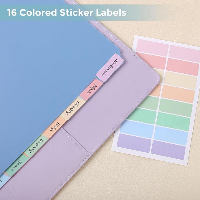 SKYDUE Durable Plastic 8-Tab Dividers,2sets,Big Tab Dividers for 3 Ring Binder, Write&Erase 3 Ring Binder Dividers with Tabs,with Sticker Labels