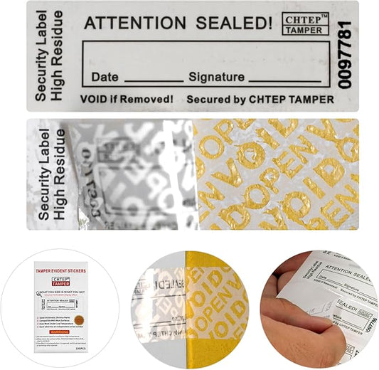 ChtepTamper 100 Pieces Total Transfer Tamper-Evident Stickers Security Labels Great for Goods Shipping,Exchange of Agency Files, Privacy Protection or More(Serial Number 0.8 * 2.4inches White)