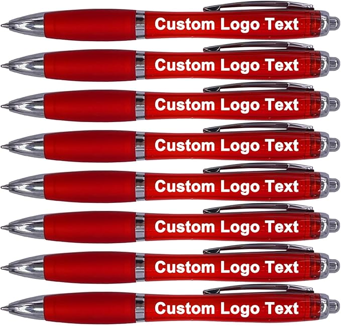HEYZARDA Personalized Pens with Name Custom Text Logo Retractable Customized Ballpoint Pens for Church Office Business 50 Pcs, Red