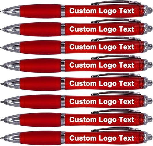 HEYZARDA Personalized Pens with Name Custom Text Logo Retractable Customized Ballpoint Pens for Church Office Business 50 Pcs, Red