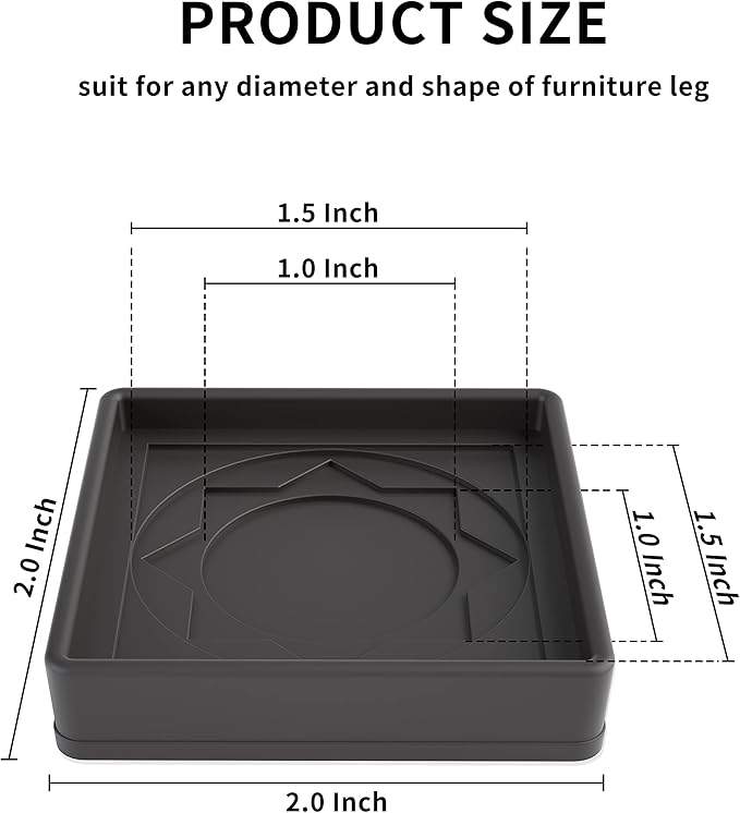 Furniture Pads Yelanon Floor Shield – 2" Round Caster Cups 8 PCS – Non-Skid Bed Stoppers, Heavy Duty Rubber Coasters – Protect Hardwood & Tile Floors!
