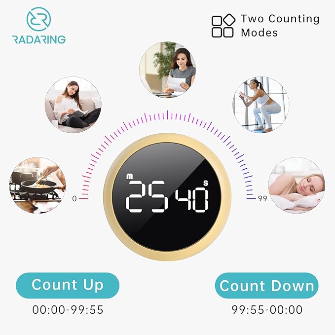 Amber Quick Que Kitchen Timers, Visual timers Large LED Display Magnetic Countdown Countup Timer for Classroom Cooking Fitness Baking Studying Teaching, Easy for Kids and Seniors (Amber)