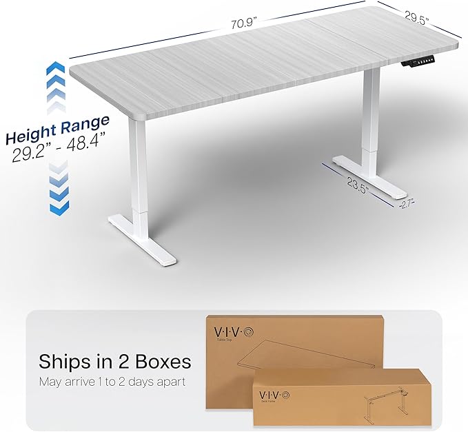 VIVO Electric 71 x 30 in Standing Desk, Memory Height Adjustment, 1B Series, Holds 220 lbs, Dark Gray Top White Frame, DESK-KIT-1W7G