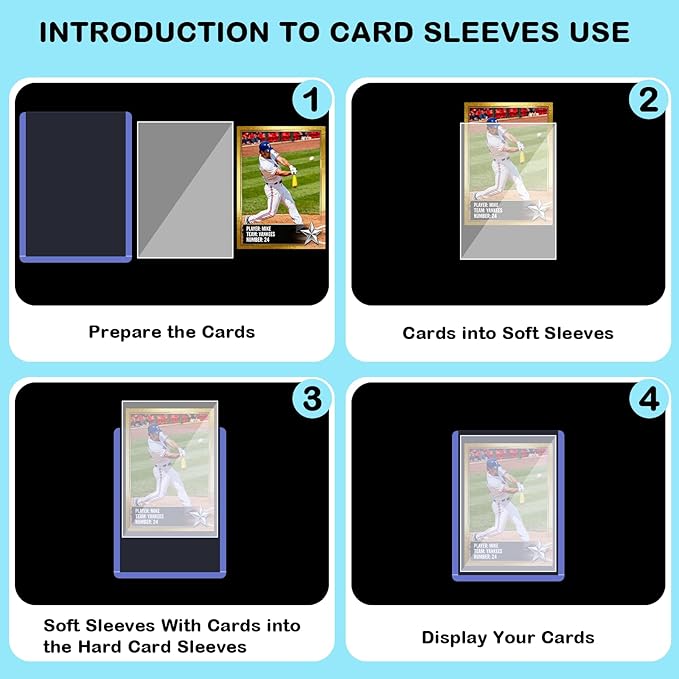 200ct 55pt 3" x 4" Hard Plastic Card Protector - 100ct Hard Card Sleeves and 100ct Soft Card Sleeves for Trading Cards, Clear Open-Top Card Holder, Fits Standard Trading, Baseball, Sport, Game Cards