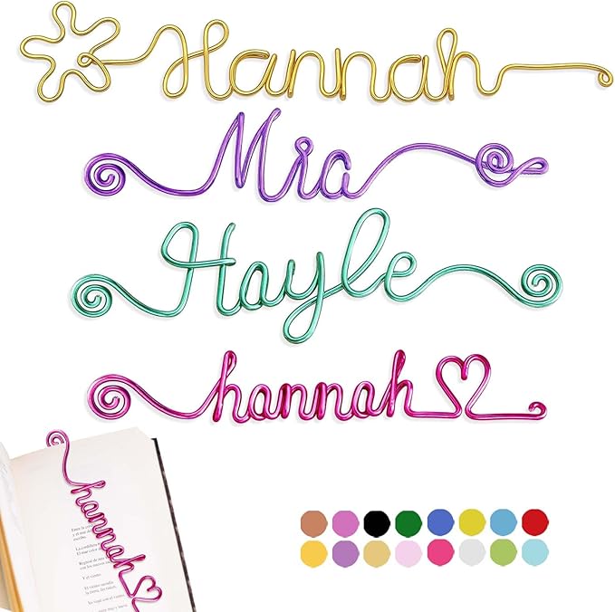 LOFART Custom Bookmarks Personalized Wire Name Bookmark Metal Wire Name Page Markers Personalized Bookmarks Graduation Gifts for Teacher Classmate Book Lovers Bookworm Reader (Style 2)