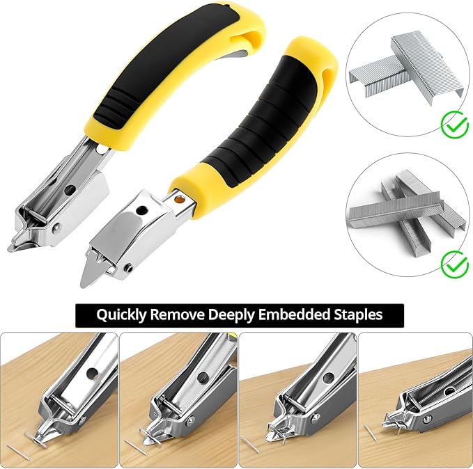 QWORK 4 Pcs Staple Remover Tool and Nail Puller Set, End Cutting Plier, V Tip Tack Pullers, for Furniture Floor Wall Car
