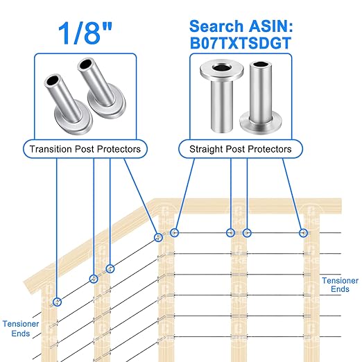 [Patent]CKE 40 Pack T316 Marine Grade Stainless Steel 30 Degree Angle Beveled Protector Sleeves Wood Post Protector for 1/8" Wire Rope Cable Railing, DIY Balustrade, 30 Degree Protective Sleeves, CR30