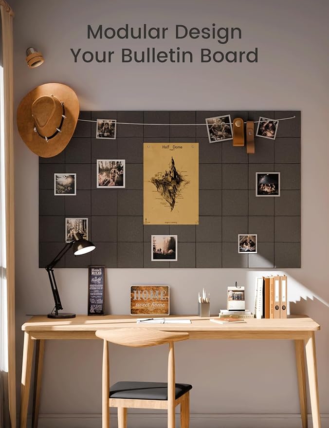Fluxynara Large Felt Bulletin Board 48" x 36" Cork Board Alternative-12 Pack with 70 Safe Removable Adhesive Tabs, Cork Boards for Walls Cork Board for Home Office Classroom Pin Board-Charcoal Gray