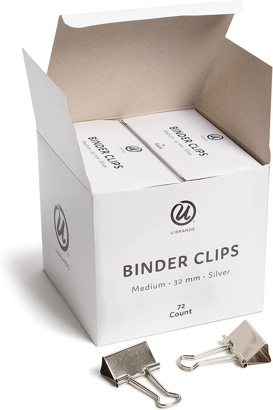 U Brands Binder Clips, Medium, Silver, 72 Count
