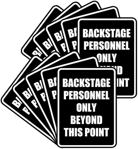 Portrait Round Backstage Personnel Only Beyond This Point Door or Wall Sign Easy Installation | Music | Concert | Festivals Sign (Black) - Medium (10 Pack)