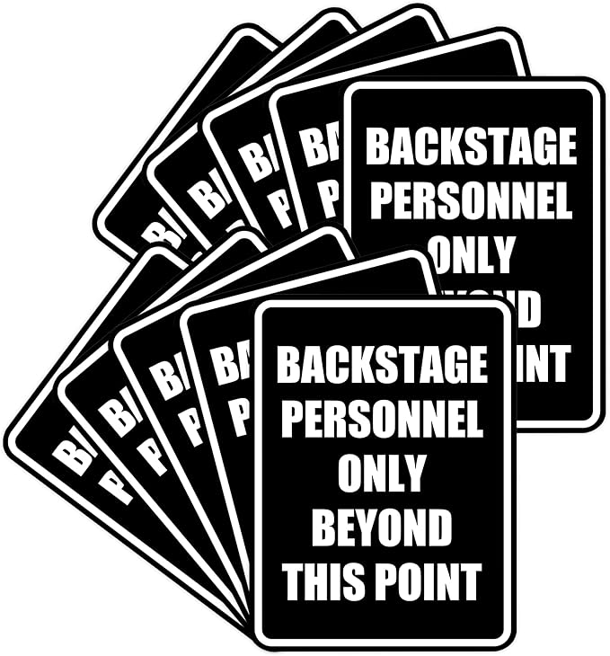 Portrait Round Backstage Personnel Only Beyond This Point Door or Wall Sign Easy Installation | Music | Concert | Festivals Sign (Black) - Large (10 Pack)