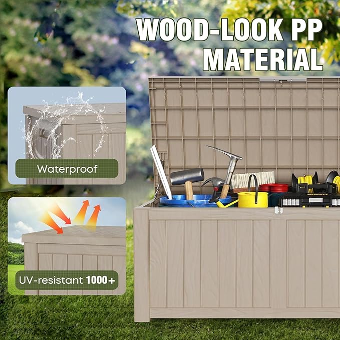 Yardgrace Heavy-Duty 150 Gallon Waterproof Deck Storage Boxes for Outdoor - Patio Deck Box & Pool Storage Organizer, Lockable Resin Chest for Cushions & Tools, UV-Resistant, Slate Grey