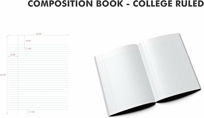 EcoNama Composition Notebooks Pack of 10 College Ruled 200 Pages (100 Sheets) 9.75"x7.5" Black Marble Carbon Neutral Recyclable Paper Eco-Friendly School & Office Supplies For Students and Professionals