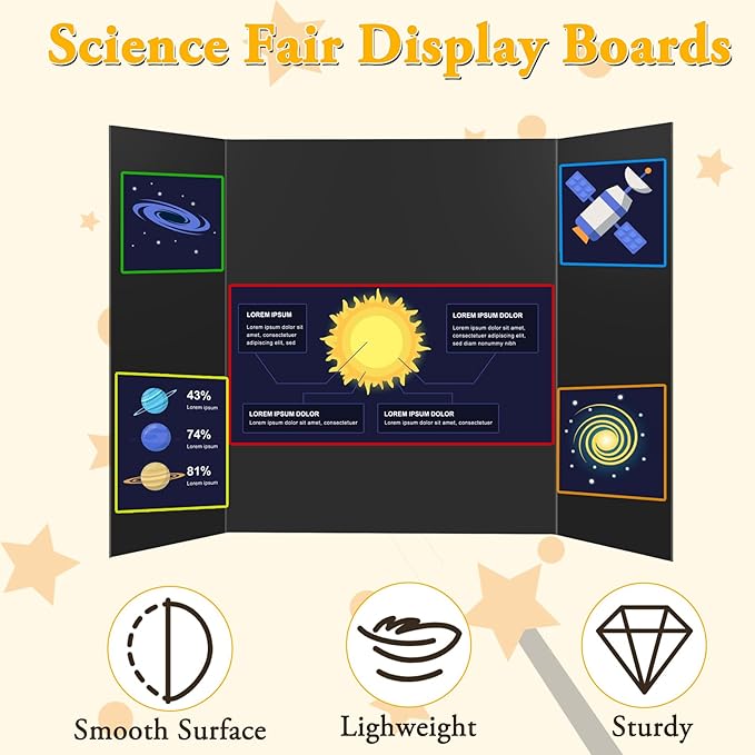 AKONEGE 3PCS Small Trifold Poster Board, 21 x 14 Inches Black Corrugated Cardboards Mini Tri Fold Poster Boards for School Projects, Science Fair, Business Presentations, Exhibitions, Event Display