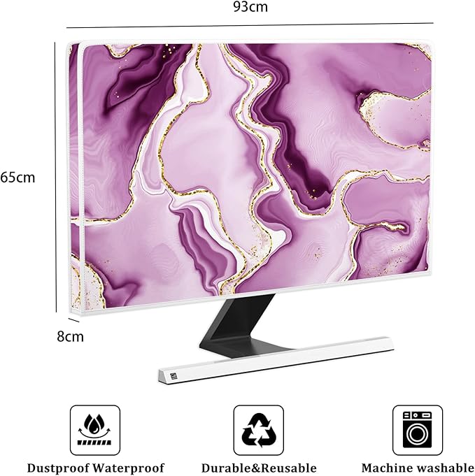 Baocicco Violet Gold Marble Waterproof Weatherproof and Dust-Proof TV Screen Cover 37, 38, 39 Inch for Home Office Creative TV Covers for TVs Screen Anti-Static Dustproof Protective