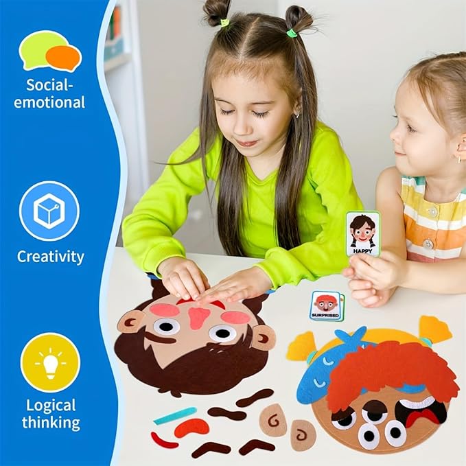 Children's Felt Expression Face DIY Activity Toy, Children's Social Emotional Learning Activity Expression Board Emotional Expression, Educational Puzzle Game Early Education