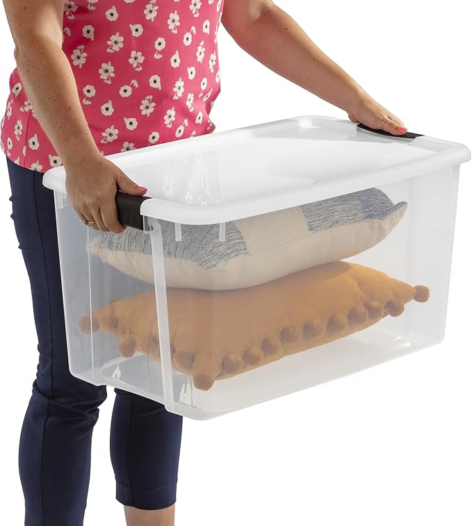 Sterilite 8 Pack Ultra Latching Box, Storage Bins with Lids, Clear Plastic, 70 Quart - Heavy-Duty Organizing Containers for Closet, Bathroom, and Office