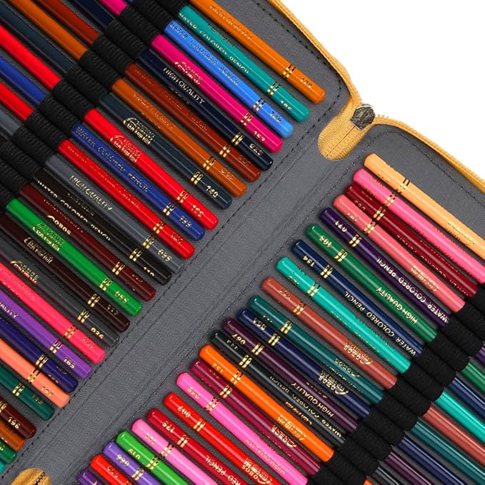 Vomgomfom Colored Pencil Holder - 200 Slots Large Capacity Case with Zipper Closure Twill Fabric, Yellow Flower Pattern for Watercolor Pens, Markers, Artists