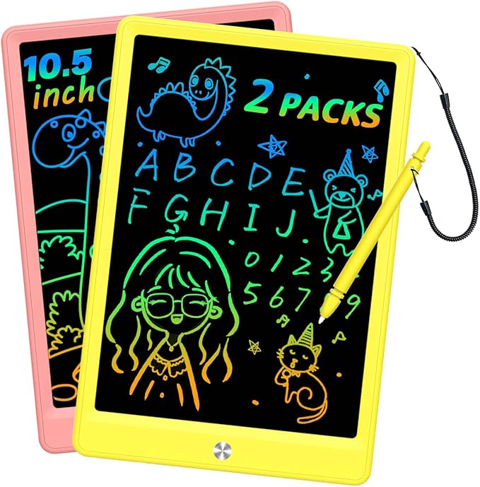 BUKEBU LCD Writing Tablet Doodle Board, Colorful Drawing Pad, Electronic Drawing Tablet, Drawing Pads,Travel Gifts for Kids Ages 3 4 5 6 7 8 Year Old Girls Boys (10.5 inch, Pink+Yellow)