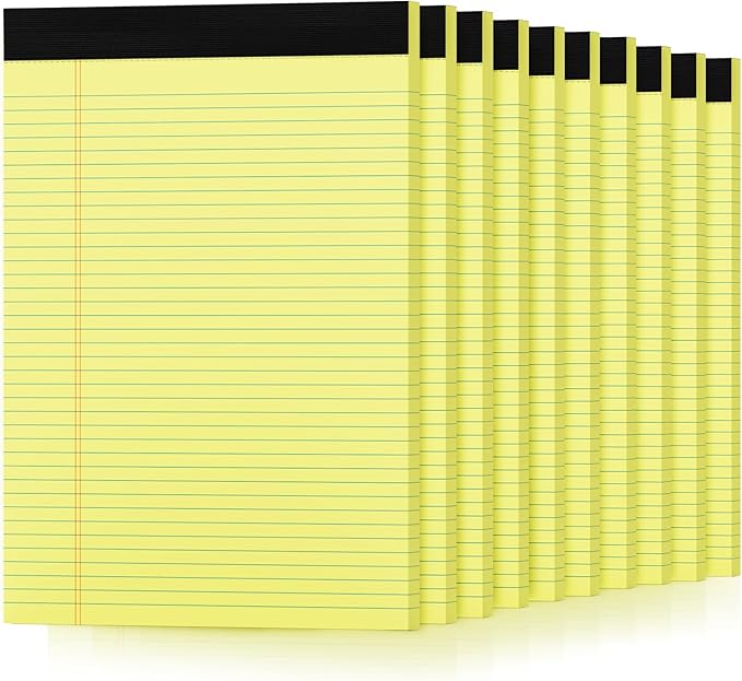 Aidunmis 10 Pack Yellow Legal Pads 8.5 x 11 College Ruled Note Pads Lined Writing Paper Pads Yellow Paper 8.5 x 11 Pads of Paper 30 Sheets per Writing Tablets Lined Legal Notepads for Home, Office