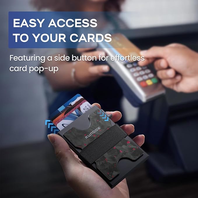 RUNBOX Slim Card Holder Wallet for Men, Minimalist RFID Blocking Wallet with Pop-Up Function, Ultra-Thin Design, Metal Business Card Cases holds 6+6 Cards, Gifts for Men, Men's Accessories