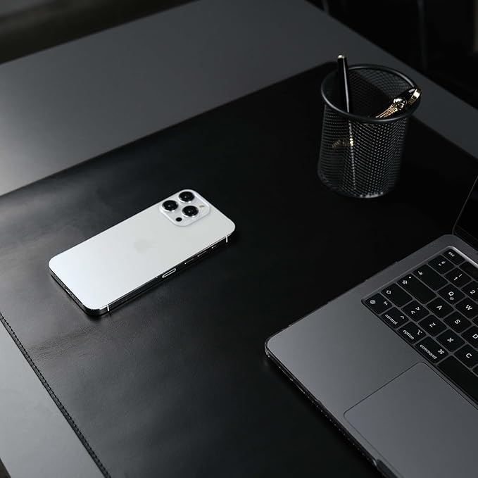 TORONATA Jersey Genuine Calfskin Leather Desk Pad, Office Desk Mat with Non-Slip Bottom, Smooth Surface for Mouse & Keyboard, Desk Protector (36x19 inches) (Black)