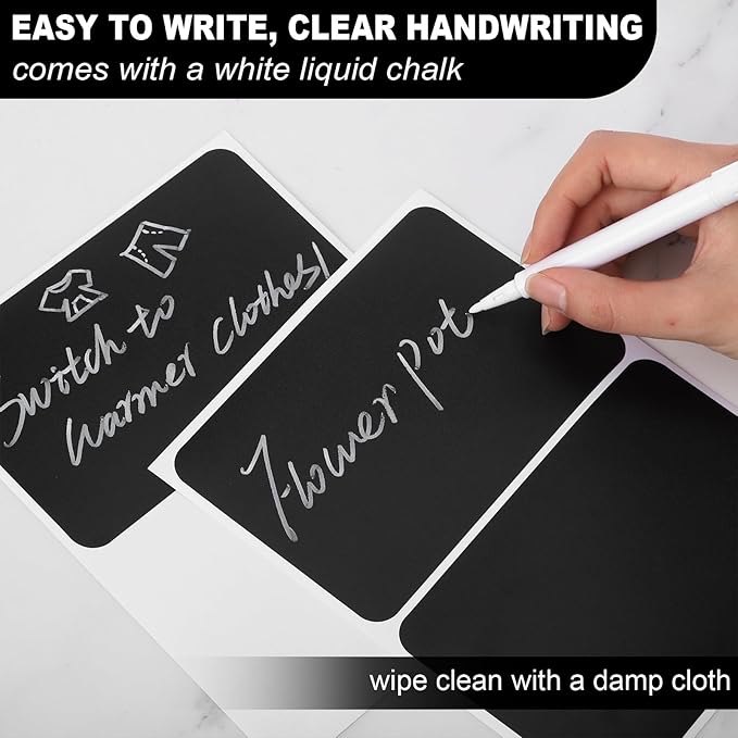 100 Pcs Labels for Storage Bins, 6 x 4 inch Black Large Label Stickers with 1 Liquid Chalk Marker Removable Labels Adhesive Chalkboard Labels Tear Resistant No Residue for School Business Home