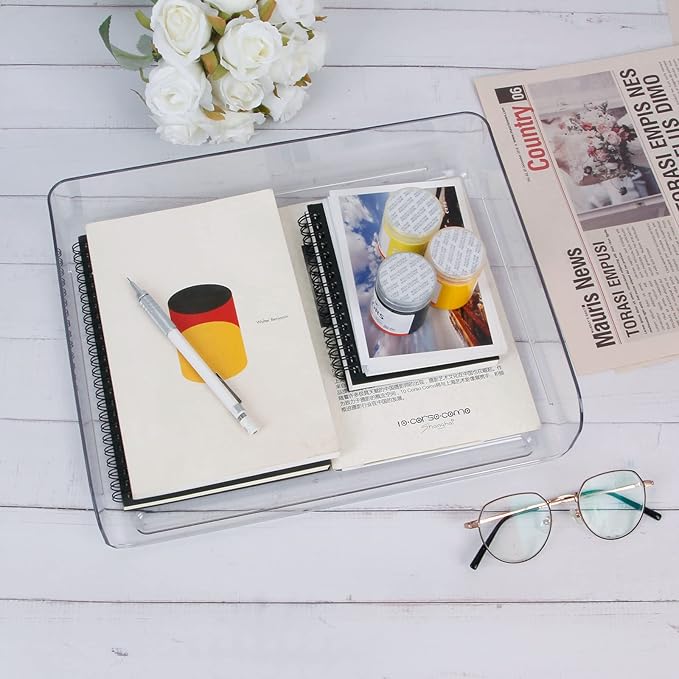 Zyners 2 Pack Stackable Desk Letter Paper Tray, A4 Clear Plastic Desk File Organizer Letter Tray, Desktop File Paper Organizer with Anti-Skid Design for Office Desktop