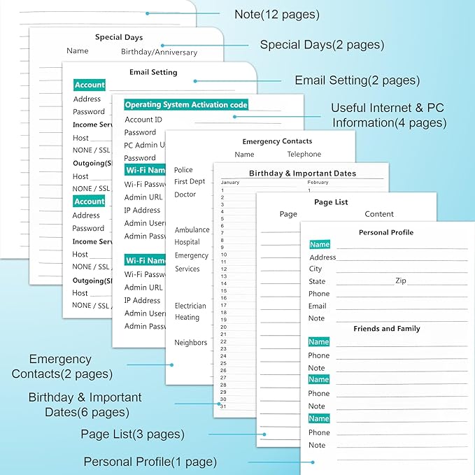 Address Book with Alphabetical Tabs, Hardcover Telephone Book, Hardback Cover Small Portable Address Book-Record Contacts, Special Dates and Internet Login Passwords, 6.1x4.7" -Blue