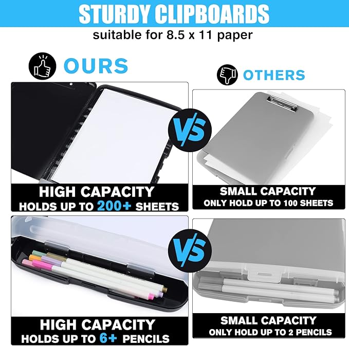 Black Clipboard with Storage Heavy Duty,TFDLCG zm Clip Boards 8.5x11 with Pen Holder,A4 Letter Size Nursing Clipboard Case,Plastic Clip Board Light Weight for Men Teachers Office,School Home Work