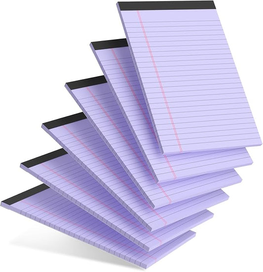 AILZFEI 6pcs Small Legal Pad 5x8 College Ruled Purple Legal Pads Notepads 6 Pack Study Back Writing Pads 5 x 8 Perforated Narrow Ruled Pads of Paper Purple