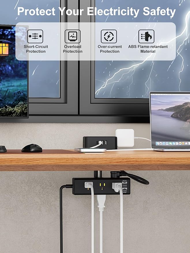 Desk Clamp Power Strip 13 Outlet 2USB-C Ports,2 USB-A Ports,Desktop Edge Mount Outlet Spaced Surge Protector Fast Charging Station, 6.6 Ft Extension Cord for Office Home.