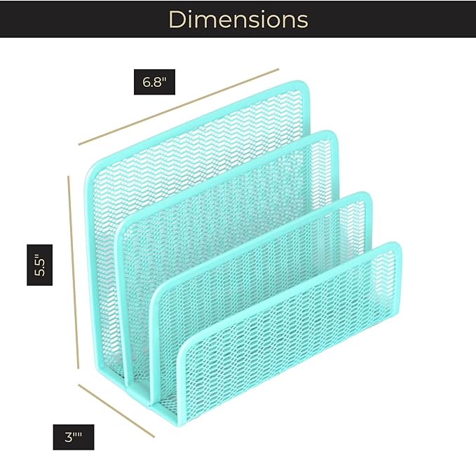BLU MONACO Aqua Metal Mesh Letter Sorter for Desk| Modern Desk Organizer | Space-Saving Vertical Mail Holder | Office & Home Paper Organizer | Outgoing Mail Holder