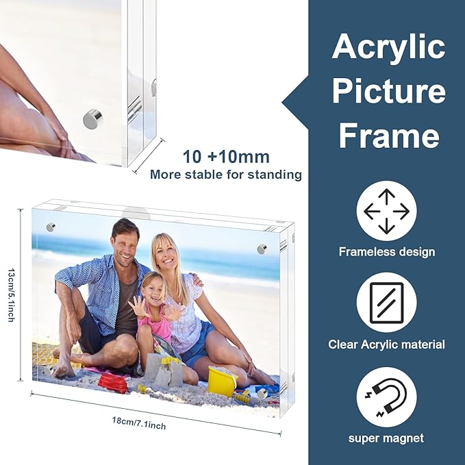 XINANDE 5x7 Acrylic Picture Frames 1 Pack, 10+10MM Premium Acrylic Photo Frame Magnetic Picture Frames Clear Double Holder-Sided, Free Standing Desktop Display, Best Gift for Family, Baby, Friend