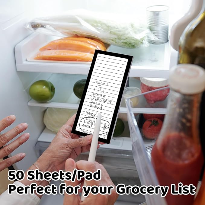 Thboxes 4 Pack Magnetic Note Pad for Fridge with Pen Holder, Totally 200 Sheets Magnetic To Do List, Shopping List, Grocery List, Memo Pads for Refrigerator（Black Border）