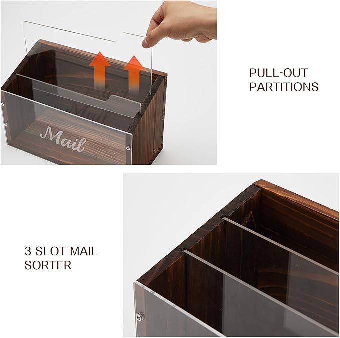 OKAHUOCHUANG Mail Organizer with Clear Acrylic Dividers - 3 Slots Letter Holder for Desk, Mail Sorter Organizer Wall Mounted, Mailbox Hoder Counter for Home Office Family