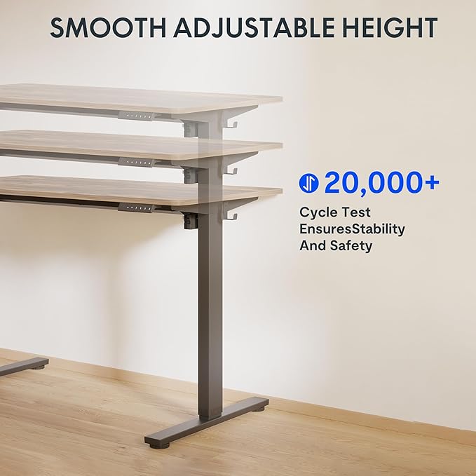 FLEXISPOT One-Piece Electric Standing Desk, 55 x 28 Inches Adjustable Desk with Seamless Desktop, Memory Controller Height Adjustment (Black Frame + Rustic Brown Desktop, 2 Packages)