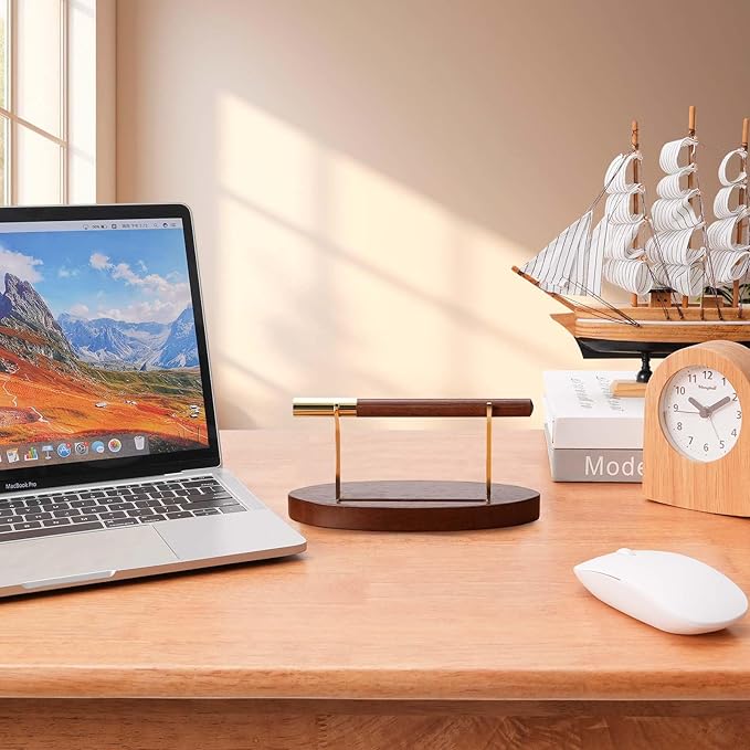 Htoxsdc Pen Holder Desk Organizers and Accessories Desk Decor ，Exquisite Wooden Pen Holder ，with a Cool Pen and Two Refills for Office and Home (Style B)