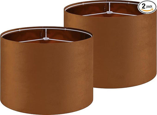 GO&SO Large Lampshades Replacement,Burnt Orange Velvet Drum Lamp Shades Set of 2-16" Top x 16" Bottom x 12" High(Spider)- Modern Fabric Lampshade for Table Lamp,Floor Lamps -Assembly Require