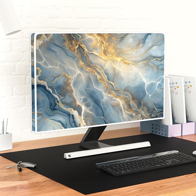 Baocicco Gold Blue Waterproof Screen TV Cover 75 Inch Modern Full Body Covers for Television Screen Panel Case TV Sleeve Compatible with Television LCD LED PC, Desktop and Home TV